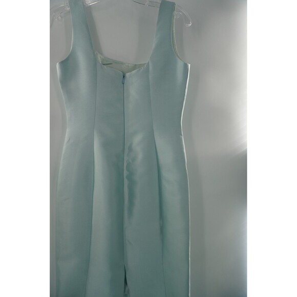 Melinda Eng Light Blue Silk Sheath Dress Sleeveless Square Neck Formal Dress - Picture 5 of 11
